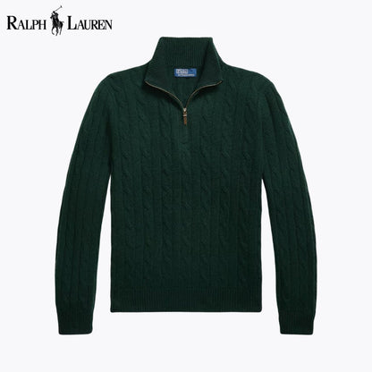 RL Cable - Knit Cashmere Quarter - Zip Jumper - Vallum