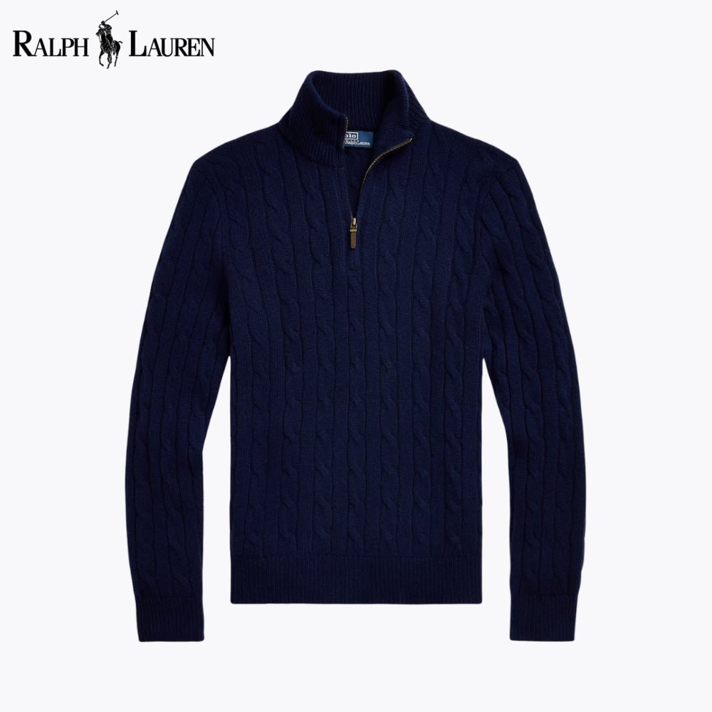 RL Cable - Knit Cashmere Quarter - Zip Jumper - Vallum