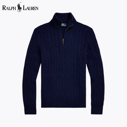 RL Cable - Knit Cashmere Quarter - Zip Jumper - Vallum