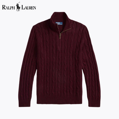 RL Cable - Knit Cashmere Quarter - Zip Jumper - Vallum